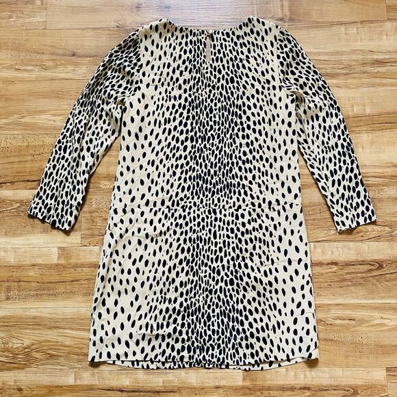 J. Crew 6 Tan Black Leopard Cheetah Print Long Sleeve Pockets Slip Shift Dress* - Picture 14 of 16